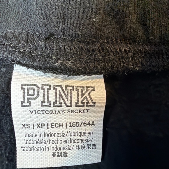 PINK Victoria's Secret Black Joggers with White Lettering 1294 - Picture 2 of 3